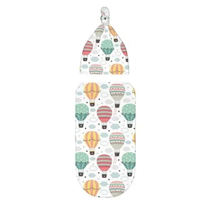 Image of XVBCDFG Hot Air Balloon Baby Stuff Newborn Swaddle Blanket Wrap Soft Stretchy Sleep Sack with Beanie Hat Set Gifts for Infant Boy Girl