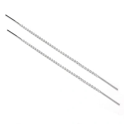 Image of Sterling Silver 12mm Bar Threader Pull Through Belcher Chain Earrings