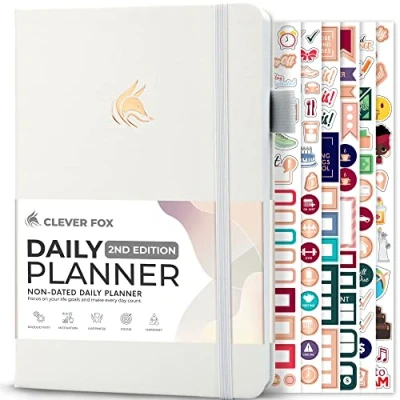 Image of Clever Fox Daily Planner 2nd Edition Undated Time Block Task Organizer with Hourly Schedule &amp; To do list A5, 6 Months (White)