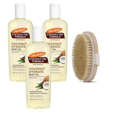 Image of Palmer&#039;s Coconut Oil Body Bundle 3X 250ml for Skin, 1X Dry Brush Exfoliation &amp; Hydration Moisturizing Care by Palmers
