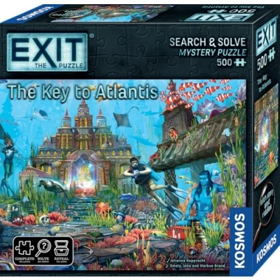 Image of Thames &amp; Kosmos EXIT: The Key to Atlantis, Escape Room Game with 500 Piece Jigsaw Puzzle, Family Games for Night, Board Adults and Kids, Ages 10+