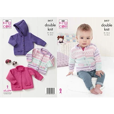 Image of King Cole 5417 Knitting Pattern Baby Cardigans in Cherish DK and Cherished DK,Multicolor,14&quot; 22&quot; (36cm 56cm) Chest.
