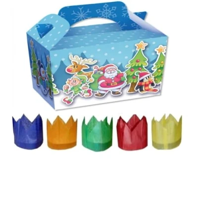 Image of MustBeBonkers 100 X VARIOUS DESIGNS CHRISTMAS XMAS CHILDRENS KIDS PARTY MEAL BOXES WITH CRACKER HATS (XMAS CARTOON)