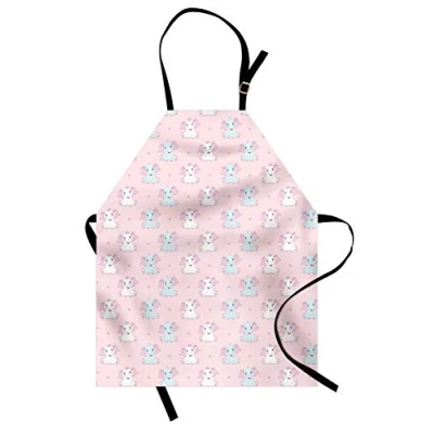 Image of ABAKUHAUS Pastel Apron, Baby Elephants and Hearts, Unisex Kitchen Bib Apron with Adjustable Neck for Cooking Baking Gardening, Rose Pink