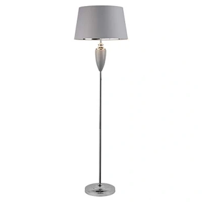 Image of Lighting Supermarket Hepburn Large Ceramic Floor Lamp with Matching Shade Modern Grey &amp; Silver