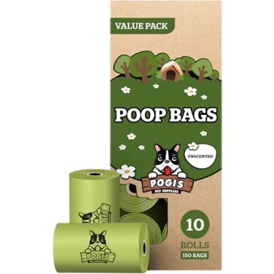 Image of Pogi&#039;s Biodegradable Dog Poo Bags 10 Unscented Rolls (150 Poop Bags) Ultra Thick, Leak Proof, Large for Dogs