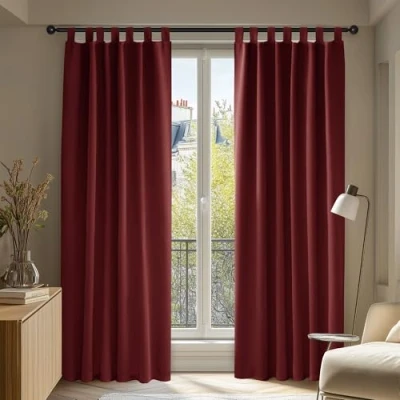 Image of Deconovo Tab Top Curtains Thermal Insulated Blackout for Girls Room 140x245cm Red ONE Pair