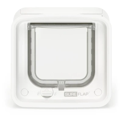 Image of Sure Petcare SureFlap DualScan Microchip Cat Flap, RFID Collar Tags and Compatible, One Button Control, Install in Doors, Windows Walls, White, 4 x AA Batteries Required, Not Included