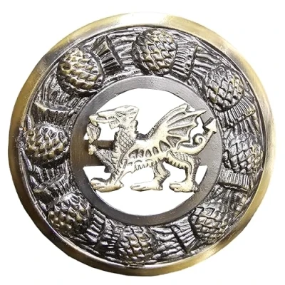 Image of Scottish Kilt Fly Plaid Brooch Thistle Crest 3 Inch Silver Finish Pins for Men and Ladies Scarf Celtic Knot Brooches &amp; Pin 8cm (Welsh Dragon Antique)