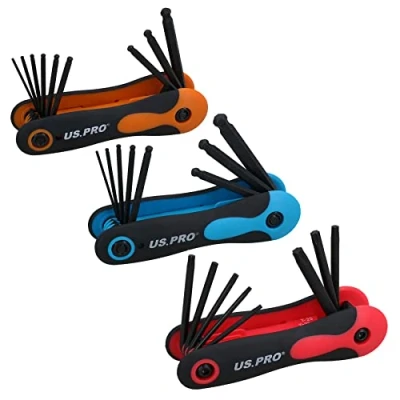 Image of AB Tools 3pc Folding Ball Ended Allen Hex Star Torx Key Set Metric + Imperial 27 Sizes