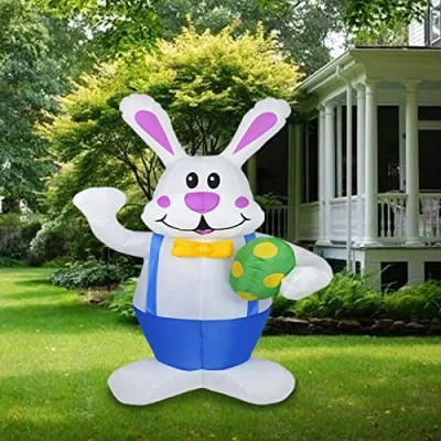 Image of HONGXW 6.2Ft Easter Inflatables Outdoor Bunny Blow Up Yard Decorations Inflatable with LED and Tether Ropes for Indoor Garden Decor