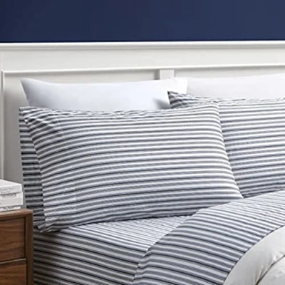 Image of Nautica King Sheets, Cotton Percale Bedding Set, Casual Home Decor (Coleridge Stripe Charcoal, King)