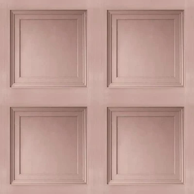 Image of SOPHIE LAURENCE Wood Panel Effect Wallpaper Realistic Square Panelling Flat Finish 3D (Sample Blush Pink)