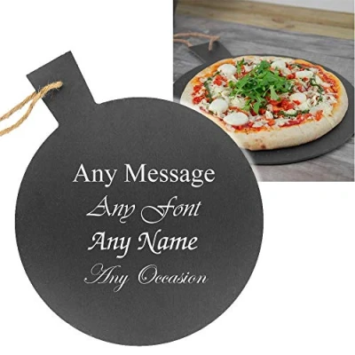 Image of Personalised Engraved Rustic Slate Pizza Serving Platter with Rope