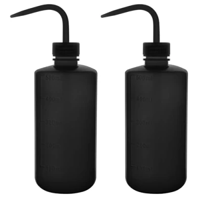 Image of stonylab LDPE Chemical Wash Bottle, 2 Pack Watering Tool Safety Black Plastic Squeeze Bottle Lab Rinse with Scale Labels and Narrow Mouth Squirt 500 ml