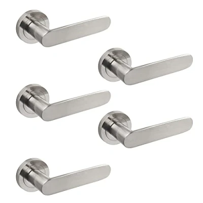 Image of Emuca Internal Door Handles, Batch of 5 Sets Handles with D.50 mm (1,96 inch) Rose, Aluminium, Satin Nickel.