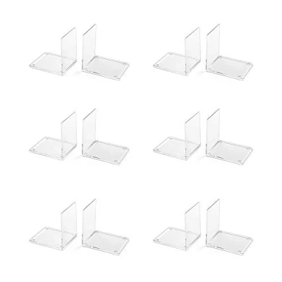 Image of OSCO Clear Acrylic Very Small Bookends 6 Pack Pairs 12 Rubber Pads Non Slip H10 x W8 D10 cm
