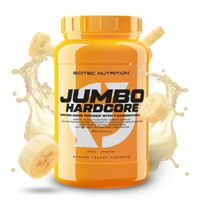 Image of Scitec Nutrition Jumbo Hardcore, High Protein Weight Gainer with Amino Select Matrix, Superfoods, Creatine and 7 carbohydrates, Gluten Free Lactose Free, 1530 g, Banana Yogurt