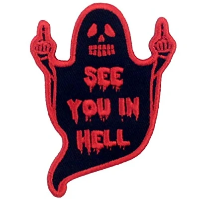 Image of ZEGIN See You in Hell Ghost Patch Embroidered Applique Badge Iron On Sew Emblem