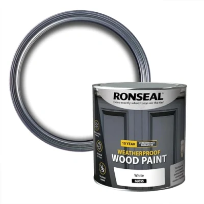 Image of Ronseal 10 Year Weatherproof 2 in 1 Wood Paint White Gloss 2.5 Litre