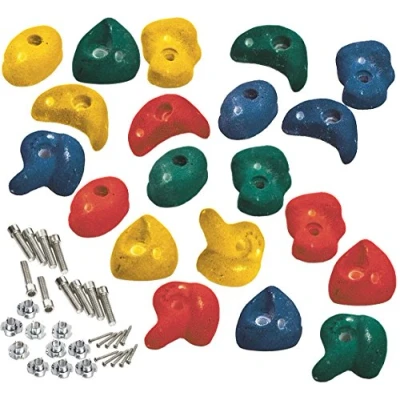 Image of 20 Packs of Premium Climbing Holds Stones High Grip Polyresin with Galvanised Steel Fixings (Multicoloured)