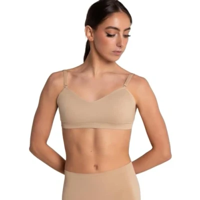 Image of Capezio Women&#039;s Seamless Clear Back Sweetheart Bandeau Bra, Beige, M