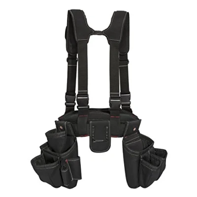 Image of Dickies 4 Piece Carpenter&#039;s Rig, Padded Tool Belt Suspenders, Cooling Mesh, Belt, Steel Buckle, Black