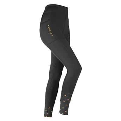 Image of Shires Aubrion Ladies Porter Winter Horse Riding Tights in Jet Black Medium,