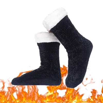 Image of Foozie Socks, Socks for Women, The Christmas Cozy Soft Thick Fuzzy Non Slip (Black,One size)