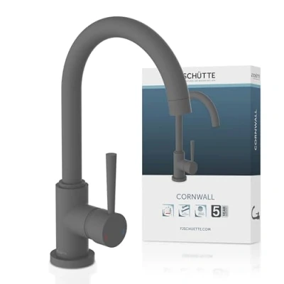 Image of SCHÜTTE Cornwall 79164 360 Degree Swivel Kitchen Tap with Single Lever Mixer Matt Anthracite