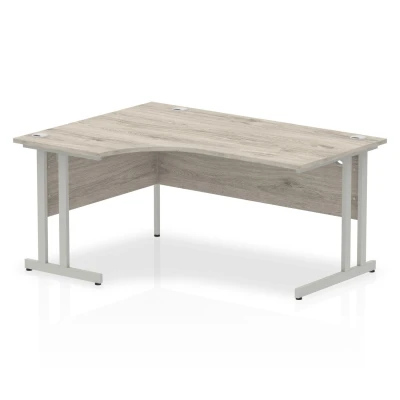 Image of Impulse 1600mm Left Crescent Desk Grey Oak Top Silver Cantilever Leg