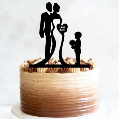 Image of Family Wedding Cake Topper With Child Mr And Mrs Kid, 6 7.8 Inch For Party Cake, Lover, Newlyweds Celebration