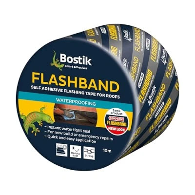 Image of Bostik Flashband Self Adhesive Flashing Tape for Roofs, Provides an Instant Watertight Seal, Colour: Grey, 600mm x 10m