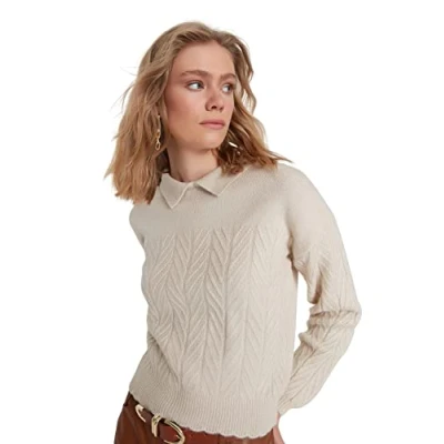 Image of Trendyol Women Oversize Basic Polo Neck Knitwear Sweater Stone