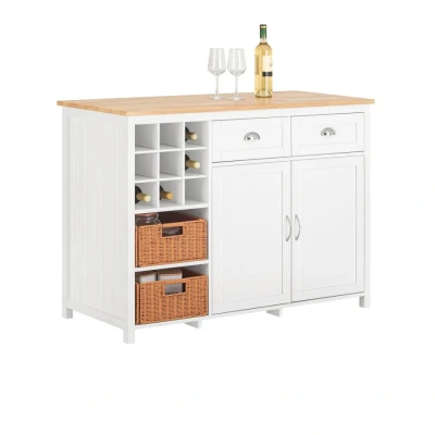 Image of Kitchen Island Cupboard Sideboard with 2 Rattan Baskets,KNL05 W Sobuy