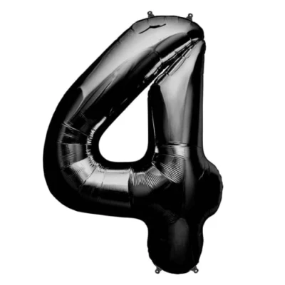 Image of Zebra Balloons Black Number 4 Foil Balloon, 101cm/40inch