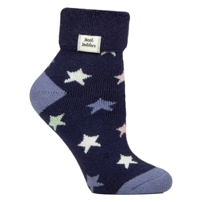Image of HEAT HOLDERS Ladies Cosy Socks with Turn Over Cuff Warm Fluffy Lounge for Winter (UK, Numeric, 4, 8, Regular, Navy Stars)