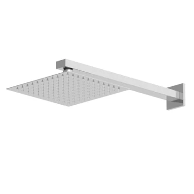 Image of Wall Mounted Modern Slimline 200mm Chrome Square Rainfall Fixed Shower Arm Head