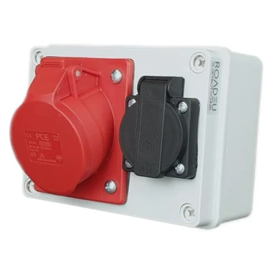 Image of RoadEu UK Wall Combination Socket with CEE Outlet 16A 3P+N+E and Receptaple 13A 250V Waterproof Power Distribution Box IP44 Distributor Easy Mounting Solution