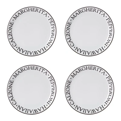 Image of Premier Housewares Noir Pizza Plates, Set of 4, Porcelain, White, 23 x 2 cm
