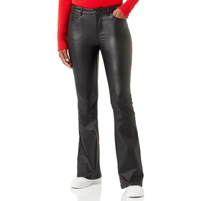 Image of Bestseller A/S Women&#039;s Vmscarlet Mr Sk Flared Coated Pants Noos, Black/Detail:Coated, L / 34L