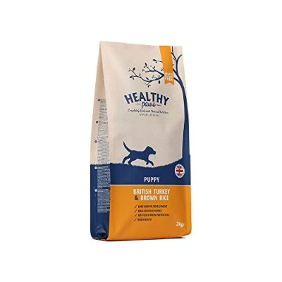 Image of Healthy Paws Premium Dry Dog Food Hypoallergenic Gluten Free Digestible Natural Turkey &amp; Brown Rice Complete Pet Nutrition for Puppies 2Kgs