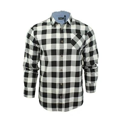 Image of BRAVE SOUL Brushed Flannel Check Cotton Jack Shirt Long Sleeved (White/Black) S