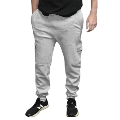 Image of True Face Mens Trouser Fleece Sweatpants Cargo Combat Joggers Multi Pockets Elasticated Ribbed Sports Running Fitness Gym Jogging Bottoms Grey L