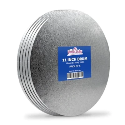 Image of The Vanilla Valley Round Silver Cake Board 11 Inch Pack of 5 Drums