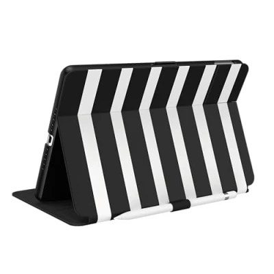 Image of Speck Balance Folio Case for iPad 10.2 Inch (2019 2021) Drop &amp; Camera Protection, Slim Multi Range Stand, Apple Pencil Holder Black/White Stripes