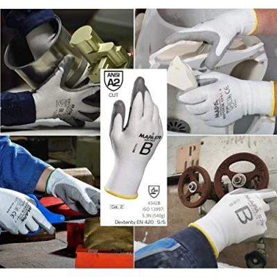Image of Krytech 579 PU Cut Resistant Gloves, Mens Protective Safety, Work Mechanics, Workman, Builders, Site, Construction, (EN388) Anti Cut, White Size 7 Small (1 Pair)