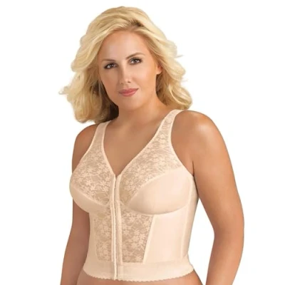 Image of Exquisite Form Women&#039;s Fully Front Close Longline Lace Posture Bra, Opaque, Rose Beige, 44D