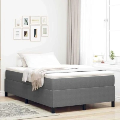Image of vidaXL light grey wood bed frame fabric finish, 120x190 cm solid pine engineered wood, contemporary style for bedroom