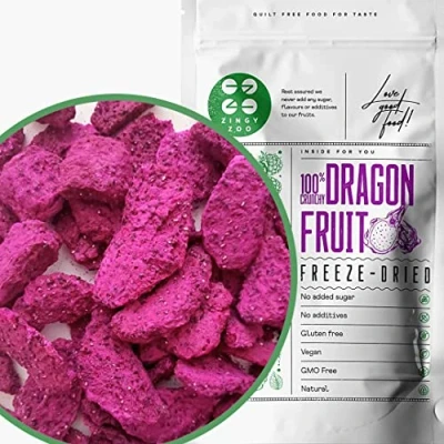 Image of Freeze Dried Red Dragon Fruit 100% Natural Raw Unsweetened Pink Pitaya Pieces Pitahaya Make Smoothie Powder or Snacking Food Colouring Fruits Berries ZingyZoo